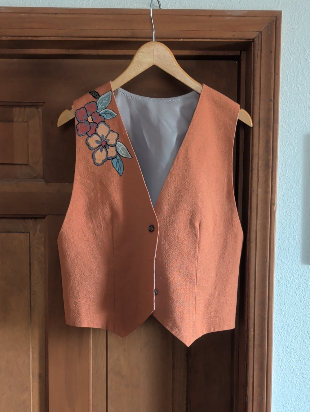 Vintage Flower Applique Orange Floral Vest